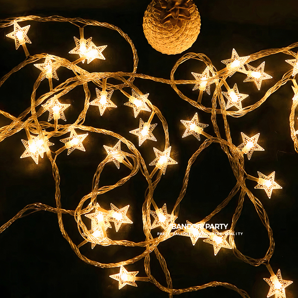 Dây Đèn Led Ngôi Sao Trang Trí Màu Nắng Ấm 20 Bóng Dài 3M Bandori