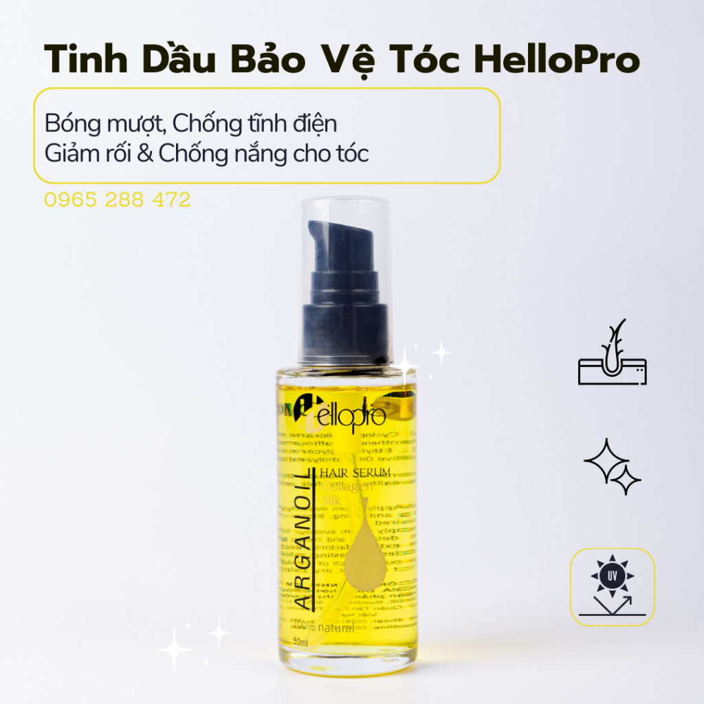 Tinh Dầu Dưỡng Tóc Hellopro 50ml 100% natural, Dưỡng Nếp Tóc, Ngăn Gãy Rụng