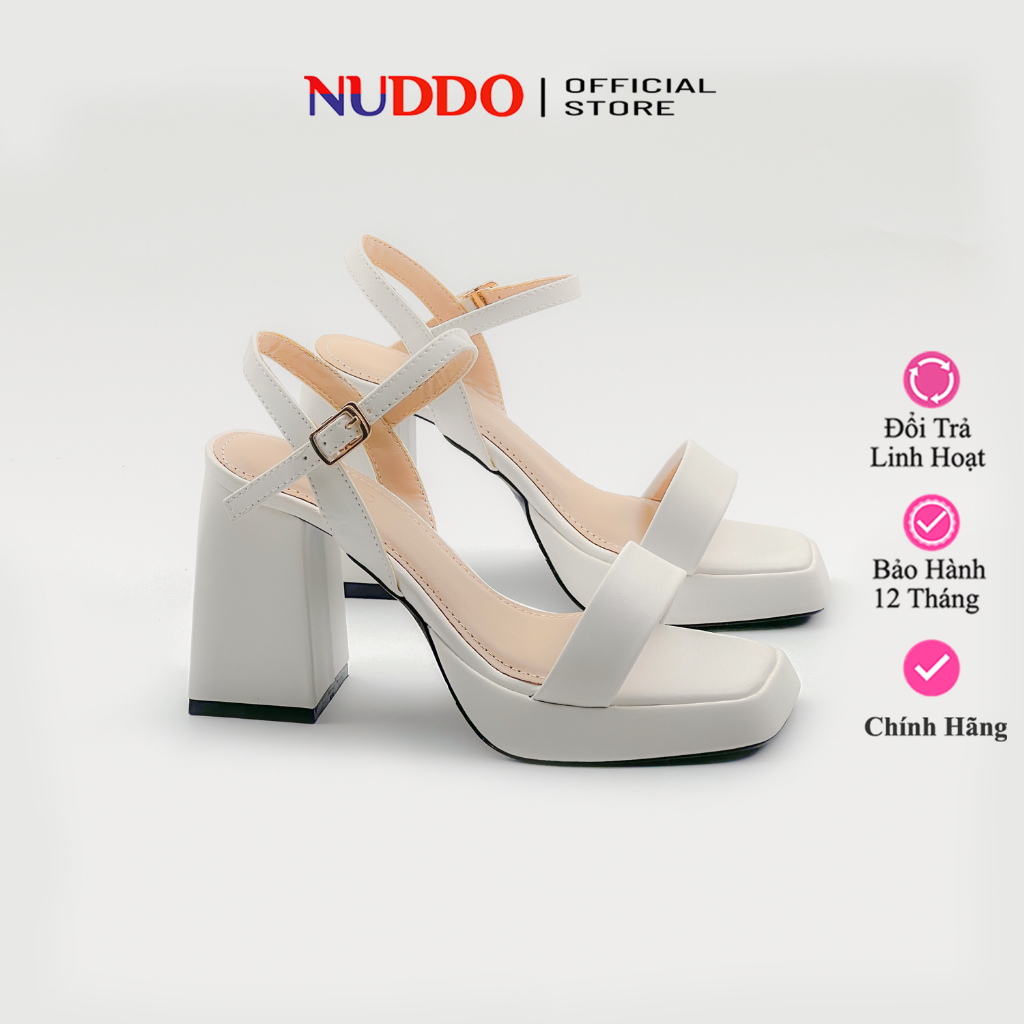 Giày Sandal Nữ Cao Gót Đế Vuông 9 Phân, Guốc Nữ Đế Đúp Quai Ngang 9cm Thanh Lịch NUDDO N929