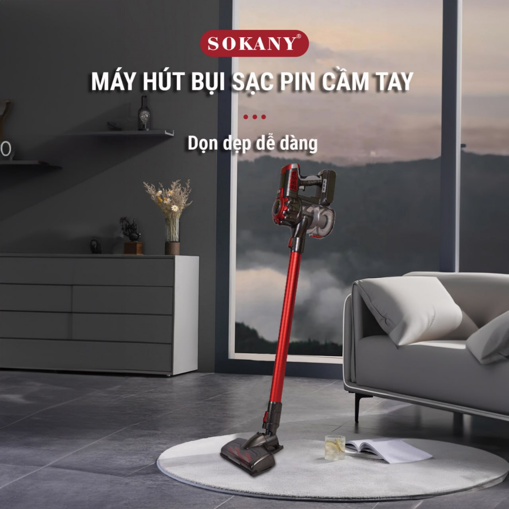 Máy hút bụi cầm tay KHÔNG DÂY SẠC PIN SK3391 công suất 200W SOKANY, hút bụi gia đình, hút bụi giường nệm, sofa, xe hơi