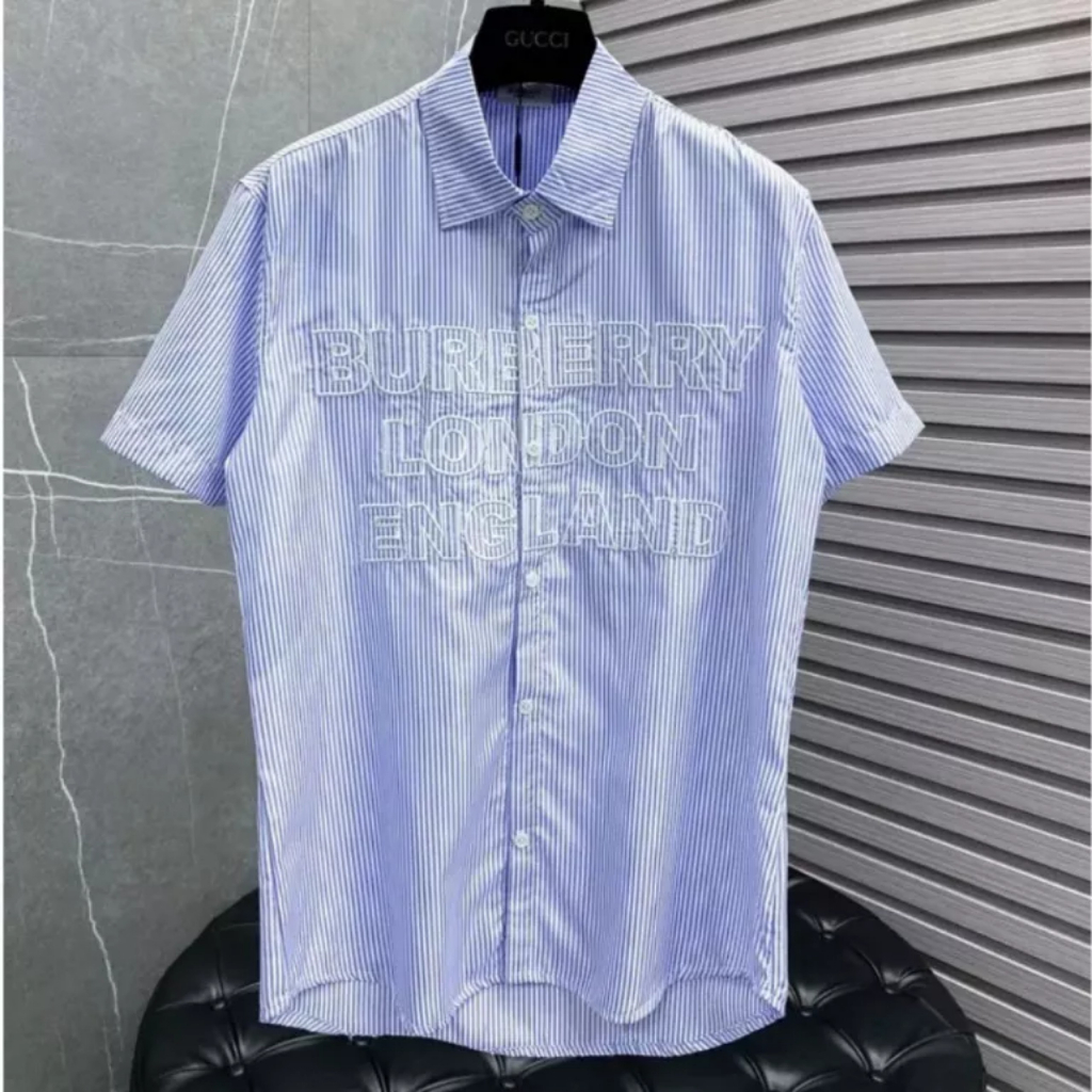 Áo Sơ Mi Thom Kẻ Sọc Xanh Ngắn Tay Vải Cotton Lụa Cao Cấp Phong Cách Sang Trọng Mẫu Hot