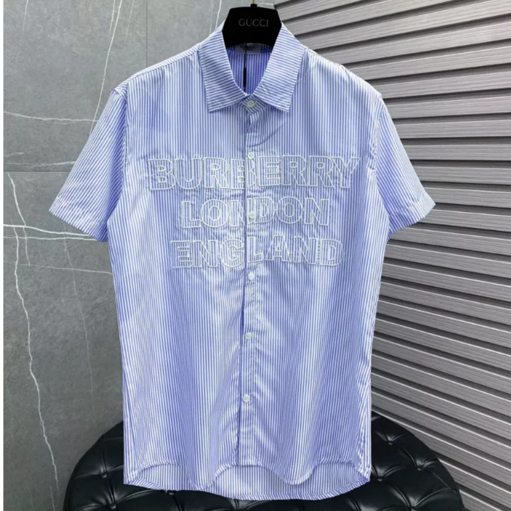 Áo Sơ Mi Thom Kẻ Sọc Xanh Ngắn Tay Vải Cotton Lụa Cao Cấp Phong Cách Sang Trọng Mẫu Hot