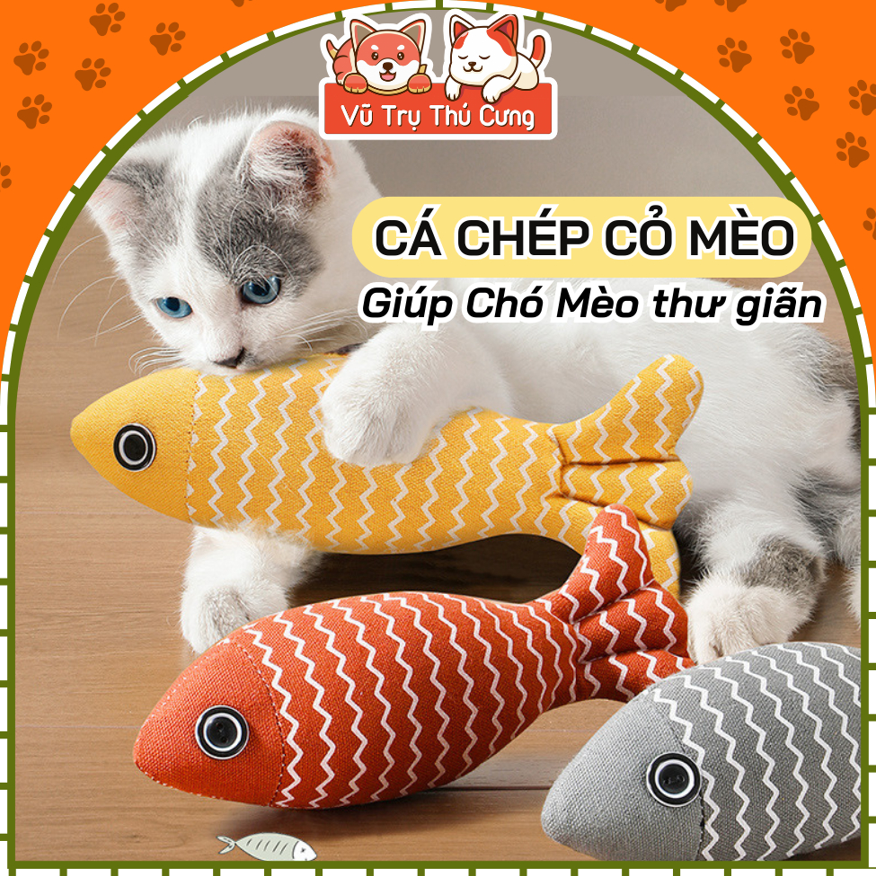 Đồ Chơi Cho Chó Mèo, Cá Chép Nhồi Bông Kèm Cỏ Mèo Thư Giãn Sạch Răng