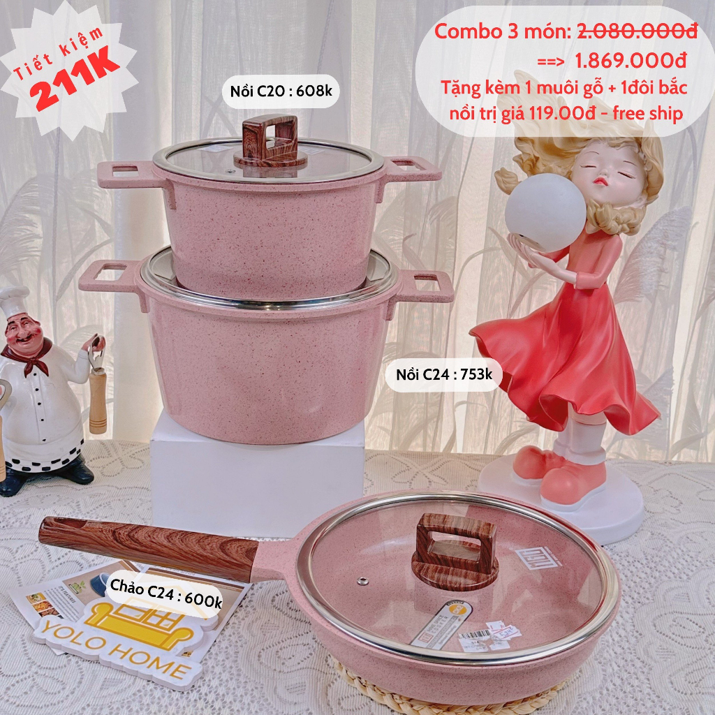 Bộ Nồi Chảo Chống Dính Tuyệt Đối 3 Món MGC Chính Hãng, Đun Trên Mọi Loại Bếp