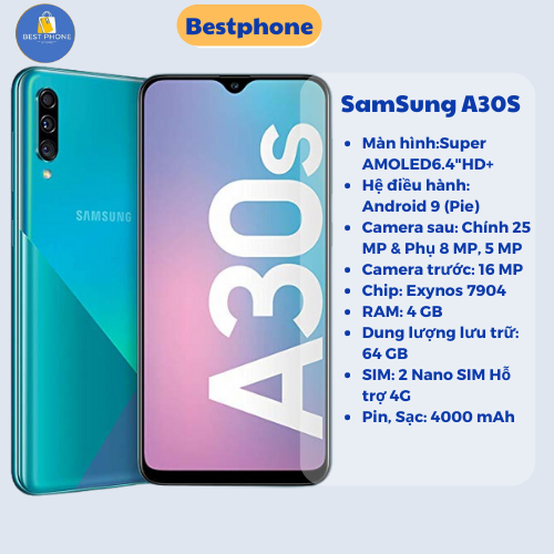 Điện thoại SS A30s 2sim ram 4G bộ nhớ 64G máy Chính Hãng, Camera sau:25 MP, Chơi game ngon - BP03
