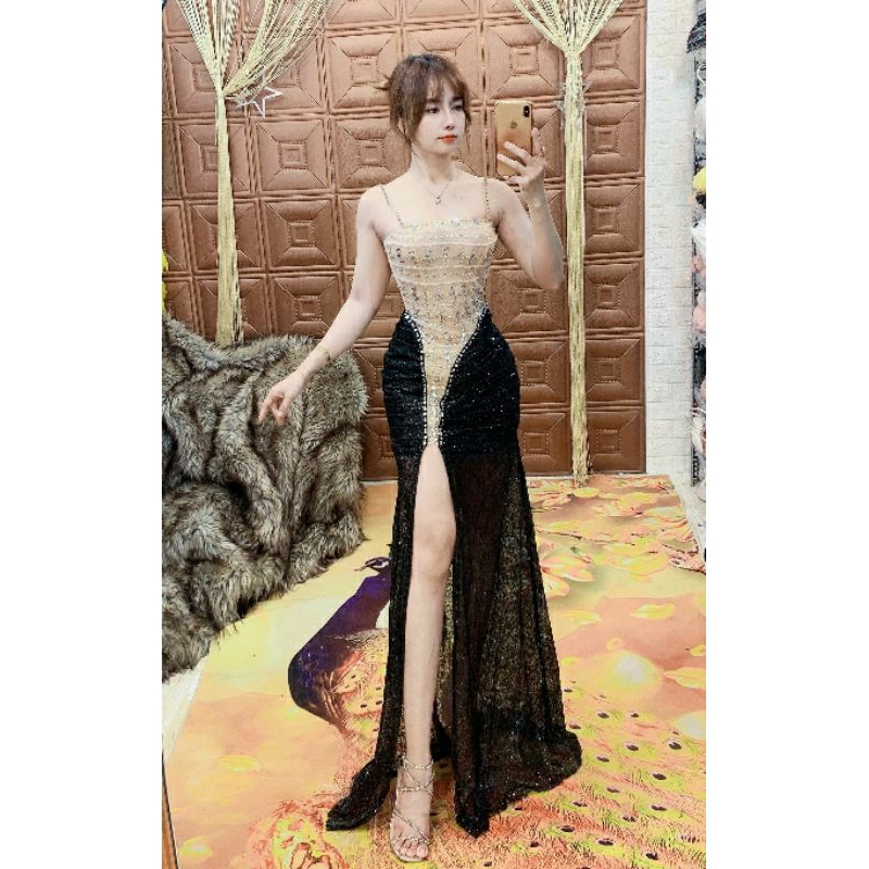 Đầm da hội kim sa đá kết đá kèm hình chup thật