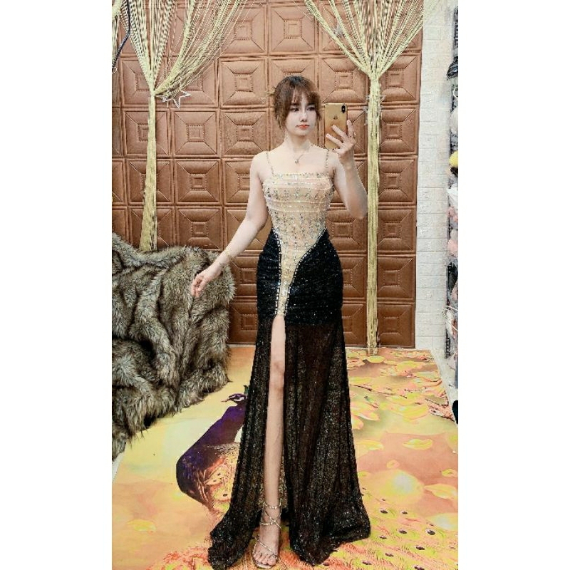 Đầm da hội kim sa đá kết đá kèm hình chup thật