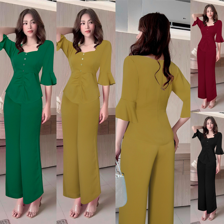 Bộ nữ quần dài ống suông áo tay loe cách điệu xinh xắn TJ1223