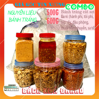Nguyên Liệu Bánh Tráng trộn Siêu Ngon Sạch Rẻ [COMBO] [1,1 KG] Bánh Tráng Sợi, Muối Tôm Nhuyễn, Hành Phi, Tỏi Phi, Sa tế
