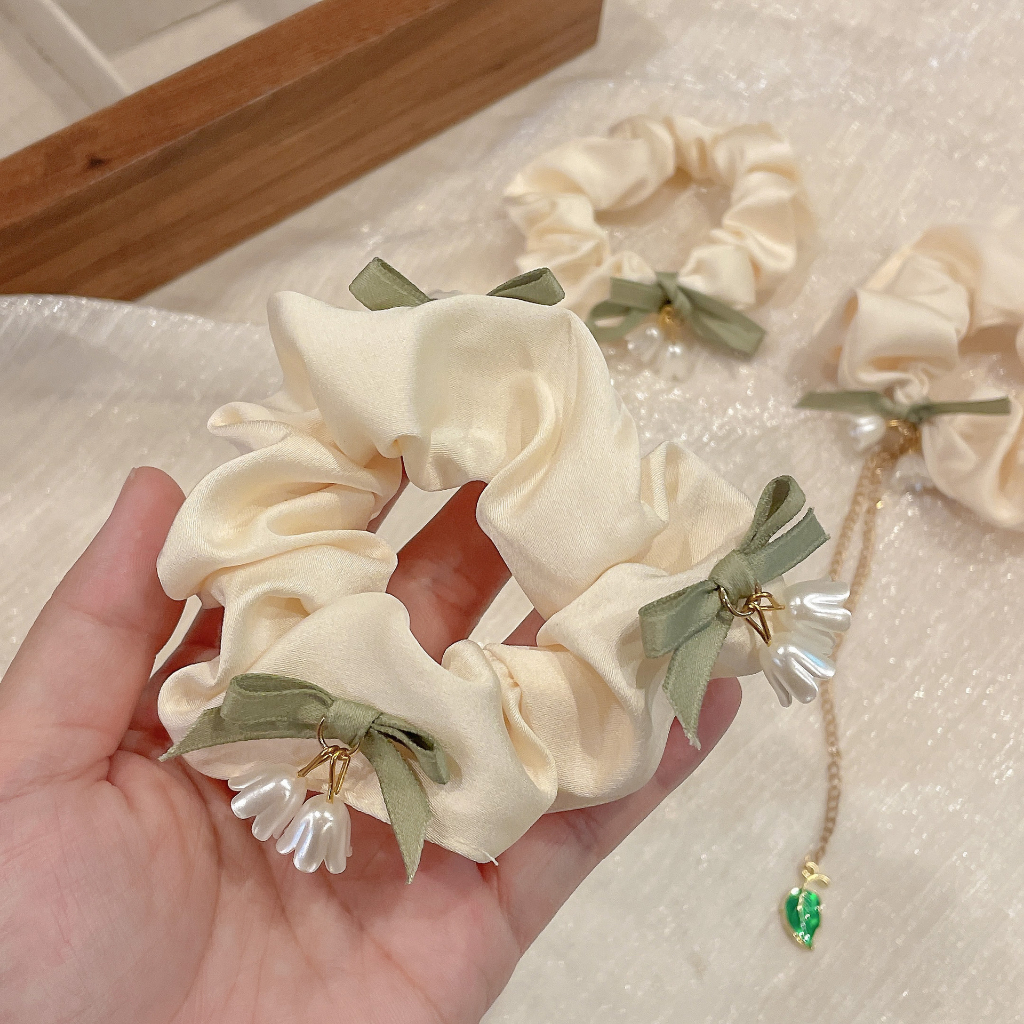 Dây Cột Tóc Co Giãn Hình Hoa Lan/Hoa Chuông Xinh Xắn Phong Cách Thanh Lịch