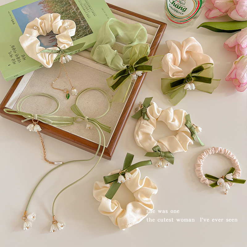 Dây Cột Tóc Co Giãn Hình Hoa Lan/Hoa Chuông Xinh Xắn Phong Cách Thanh Lịch