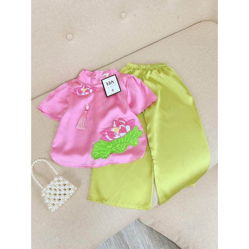 Bộ quần áo bà ba, bộ pháp phục hoa sen 5 màu cho bé gái