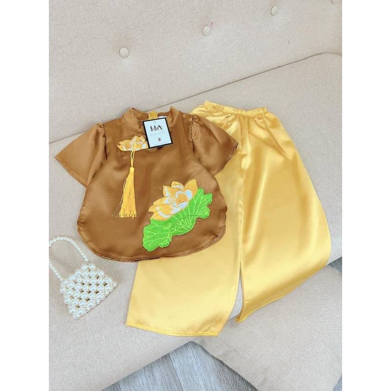 Bộ quần áo bà ba, bộ pháp phục hoa sen 5 màu cho bé gái