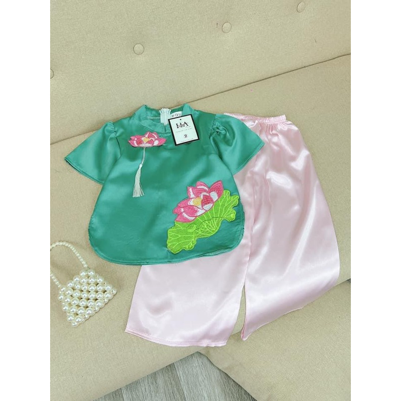 Bộ quần áo bà ba, bộ pháp phục hoa sen 5 màu cho bé gái
