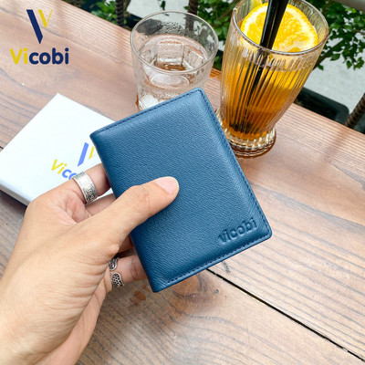 Ví đứng da bò mini Edward Vicobi Xanh Navy M5, bóp đựng thẻ nhỏ gọn