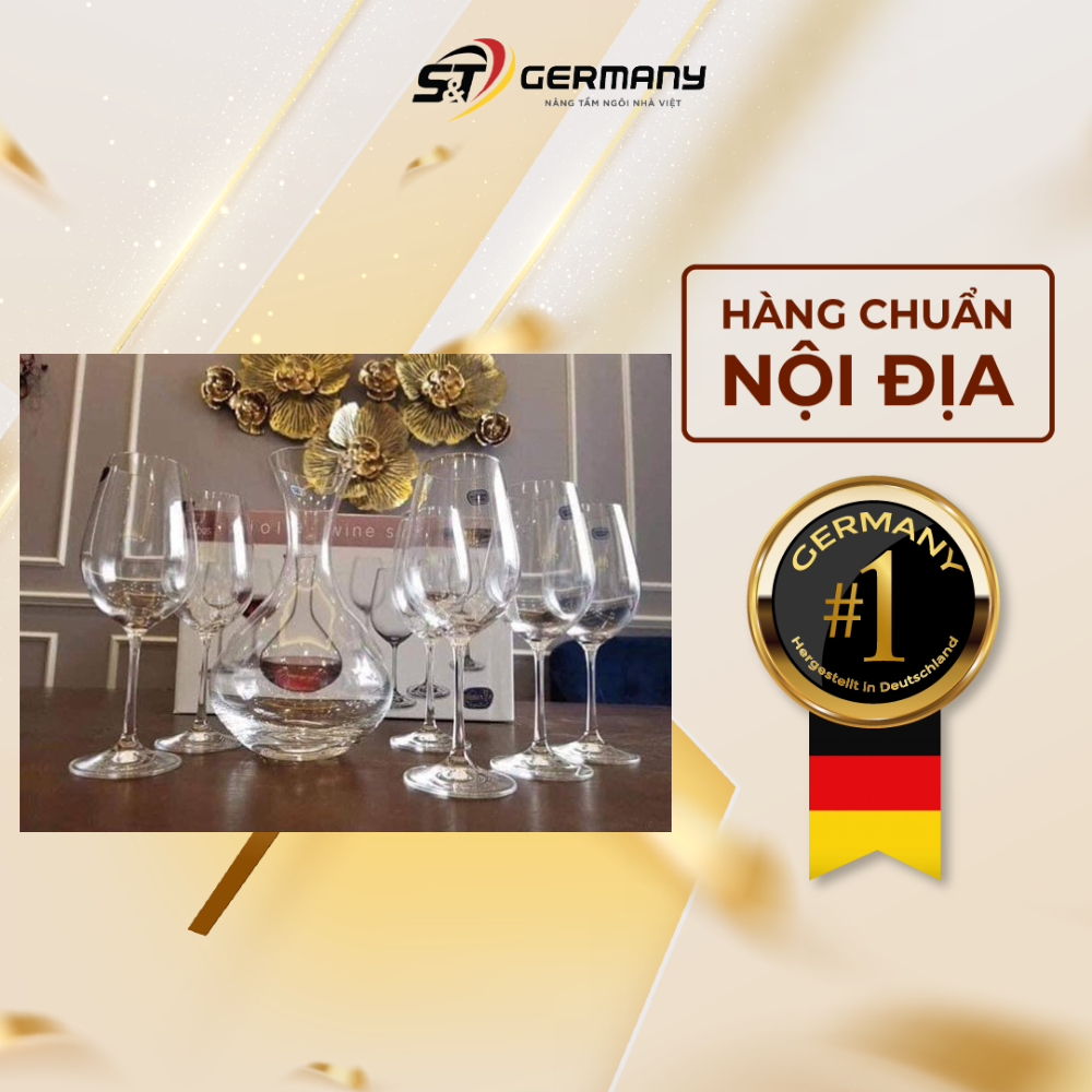 Bộ 6 ly vang kèm 1 bình thở Bohemia Viola Nội Địa Đức, Bộ Ly Bình Uống Rự,ơ,u Vang GermanySnT 290010