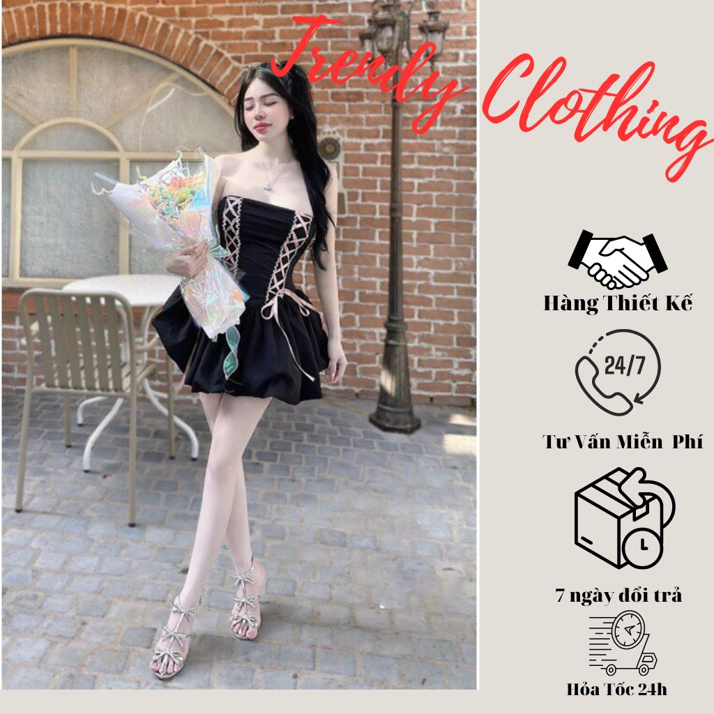Đầm tiêu thư, đầm quây, đầm quây ngực tà bồng phối dây thắt trước ngực cực đẹp Trendy Clothing
