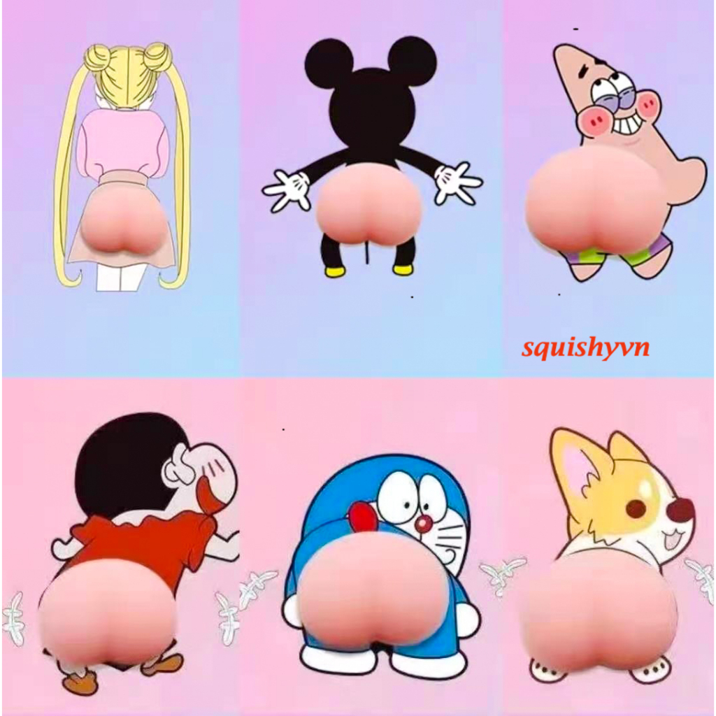 Hình dán mông đào silicon 2 hình dùng dán điện thoại trang trí giải tri Mochi squishy hình cái mông