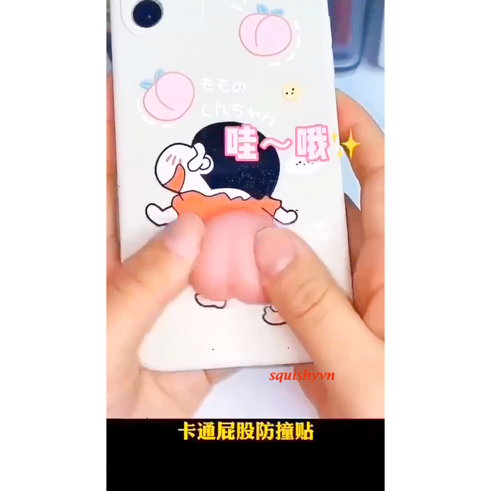 Hình dán mông đào silicon 2 hình dùng dán điện thoại trang trí giải tri Mochi squishy hình cái mông