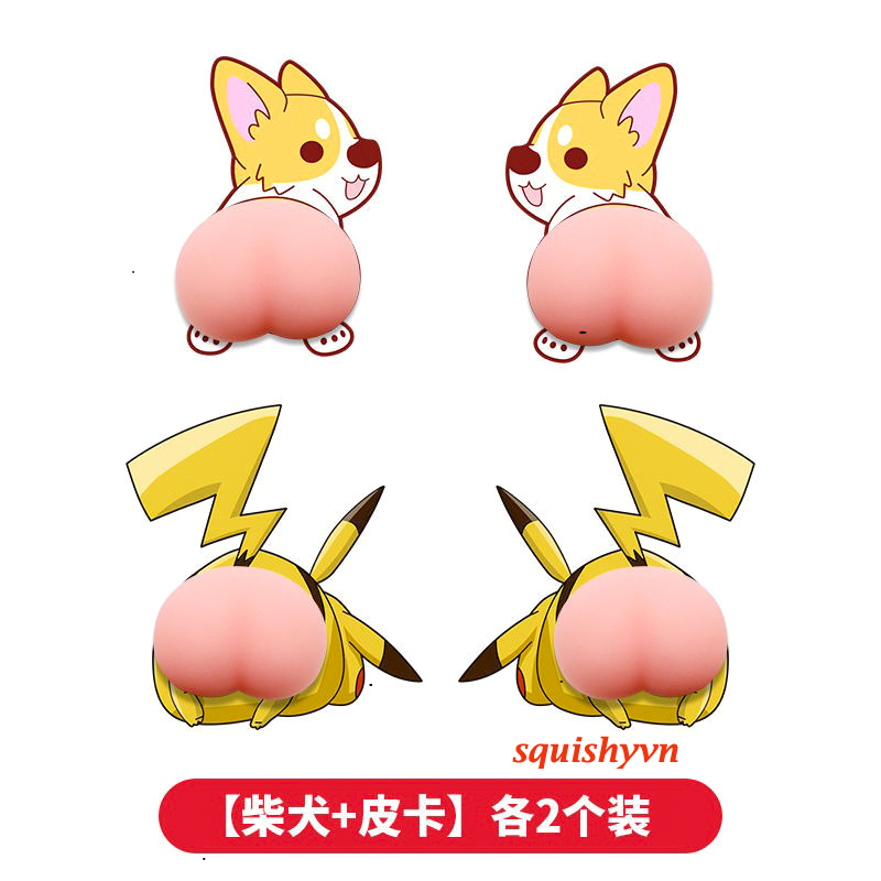 Hình dán mông đào silicon 2 hình dùng dán điện thoại trang trí giải tri Mochi squishy hình cái mông