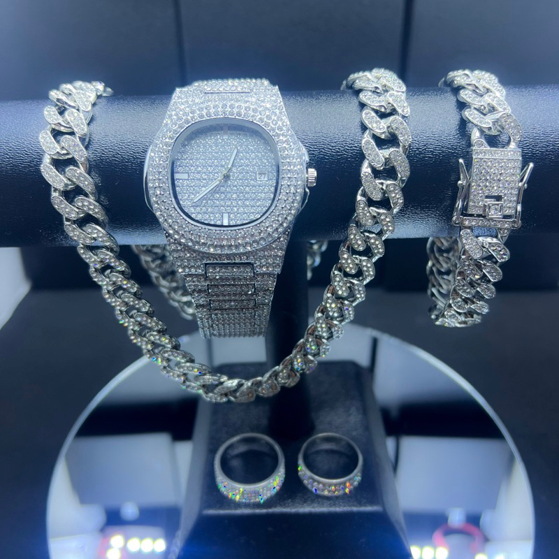 Đồng Hồ Đính Đá, Dây Chuyền, Vòng Tay & 2 Nhẫn Đính Đá Mã B5 - CW