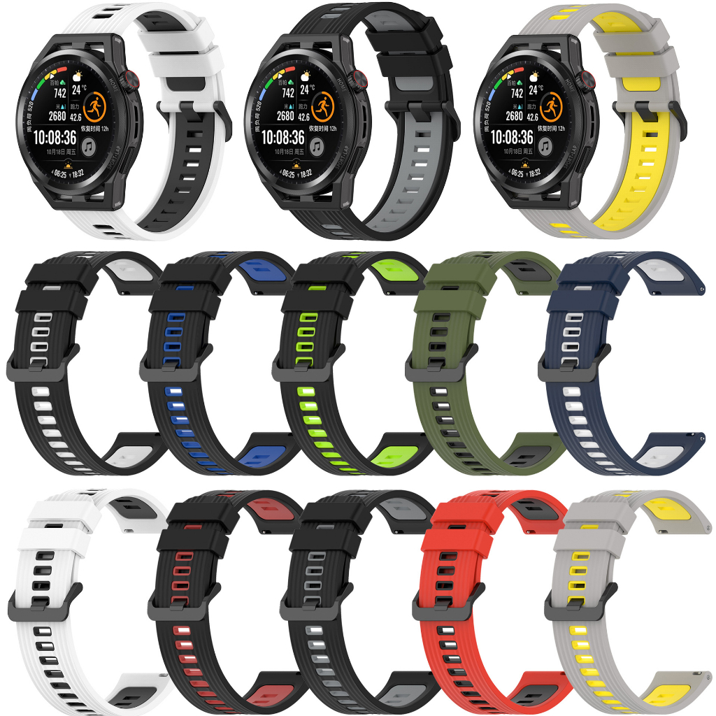 Dây Silicon 2 Màu Size 22mm Thay Thế Huawei Watch GT Runner GT2 GT3 46mm Watch 3 Pro Honor Kèm Chôt Thông Minh