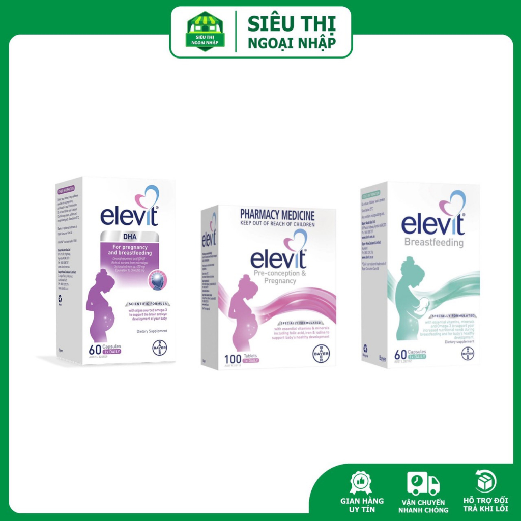 Vitamin cho mẹ bầu Elevit bầu + Elevit sau sinh + Elevit Dha