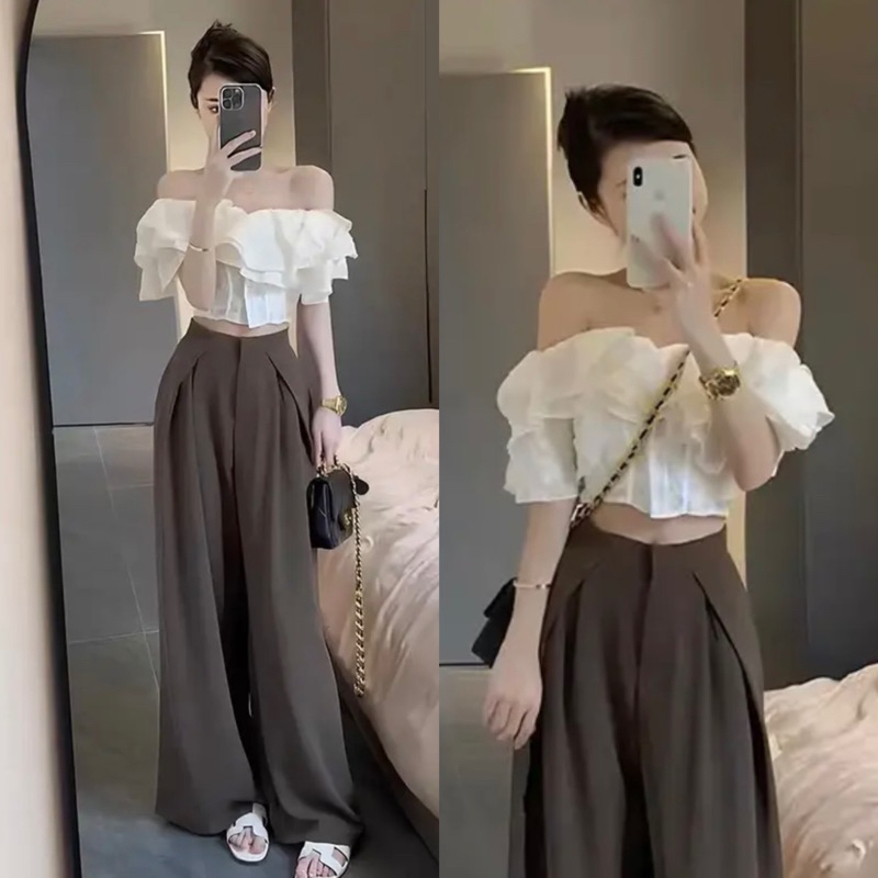 Áo Kiểu Nữ Trễ Vai Bèo Dáng Croptop Siêu Hot ( mặc được 2 kiểu) A12