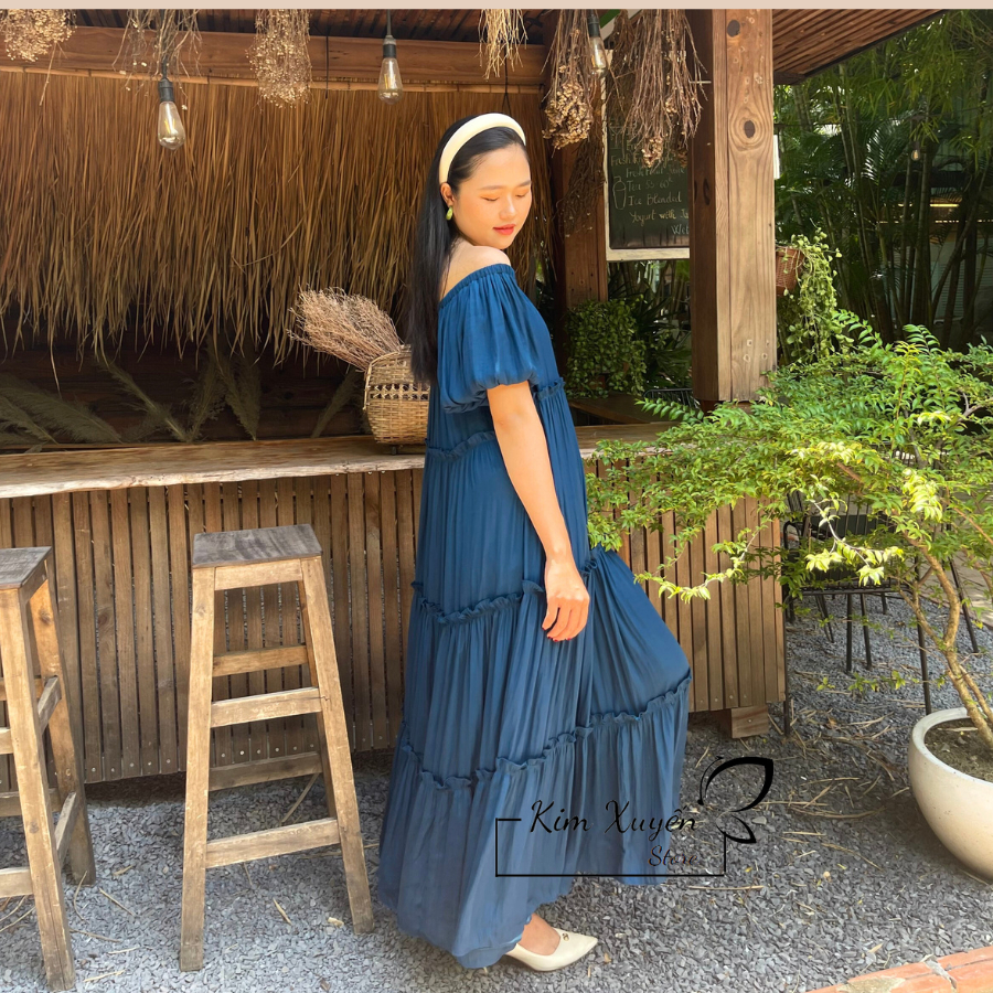 Đầ, trễ vai màu xanh vịt - Xín Fashion Design