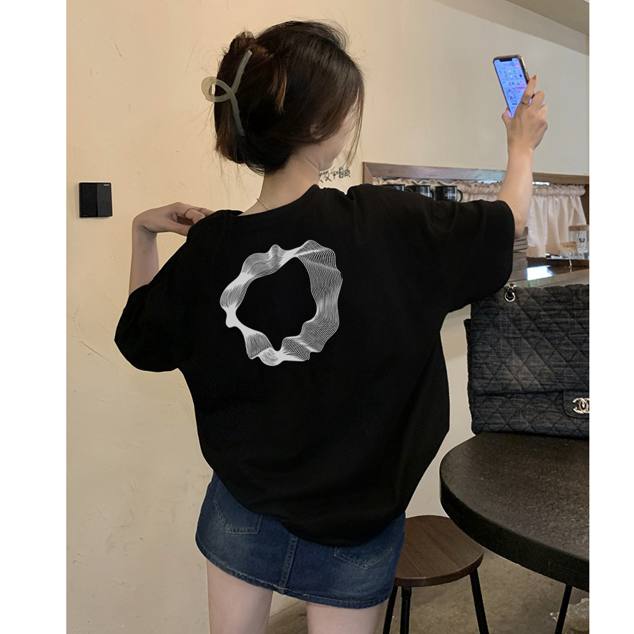 Đen fashion cổ tròn áo phông nữ retro basic bigsize levents 100%cotton-FOCUS