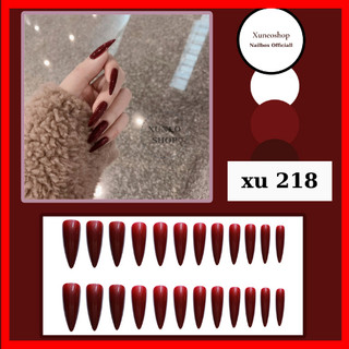 Móng tay giả dài nhọn màu đỏ xuneoshop set 24 móng giả kèm keo