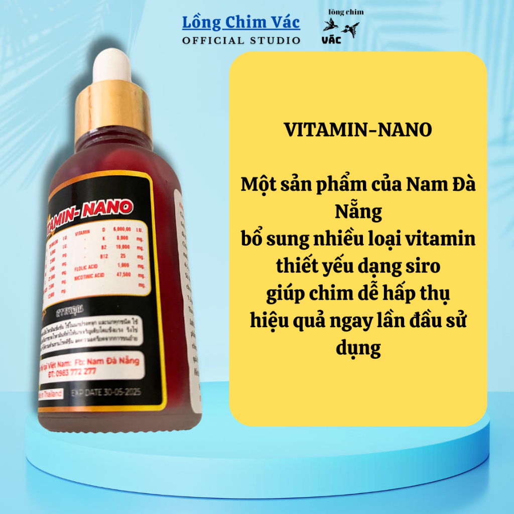 VITAMIN- NAN0 THÁI LAN CHO CHIM CẢNH, BỔ SUNG KHOÁNG VÀ VITAMIN CHO CHIM LUÔN SUNG MÃN,TĂNG ĐỀ KHÁNG, BỀN SỨC THI ĐẤU