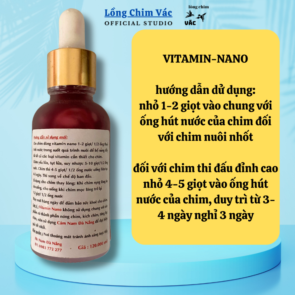 VITAMIN- NAN0 THÁI LAN CHO CHIM CẢNH, BỔ SUNG KHOÁNG VÀ VITAMIN CHO CHIM LUÔN SUNG MÃN,TĂNG ĐỀ KHÁNG, BỀN SỨC THI ĐẤU