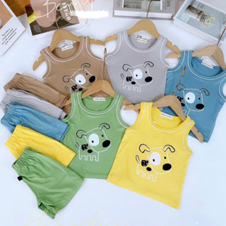 Bộ Ba Lỗ Bé Trai, Bé Gái Chất Thun Lạnh Thoáng Mát In Hình Chó Dể Thương | Quần Áo Trẻ Em Mùa Hè Từ 8kg - 18kg (DB18)
