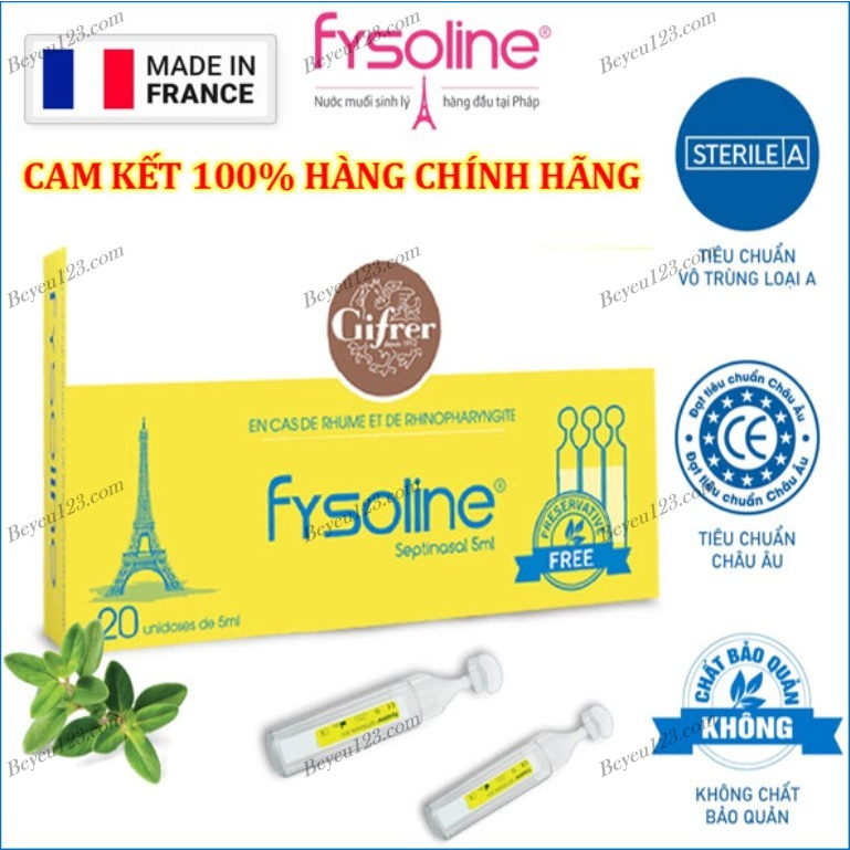 Fysoline - Nước muối sinh lý Kháng khuẩn Pháp / Hộp Vàng - Hỗ trợ nghẹt mũi , viêm mũi , sổ mũi SHC