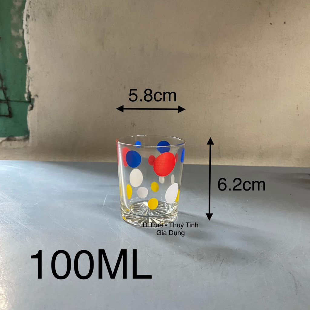 Hộp 12 Ly Trà Thủy Tinh Chấm Bi Việt Nam 100ML TG-F7Bi