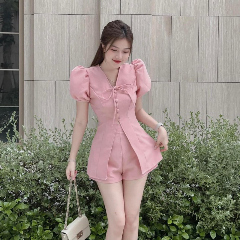 SET ÁO SẺ NÚT BỌC NƠ NGỰC + QUẦN ĐÙI🍂