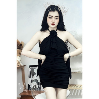 Đầm body gân hoa tà dài