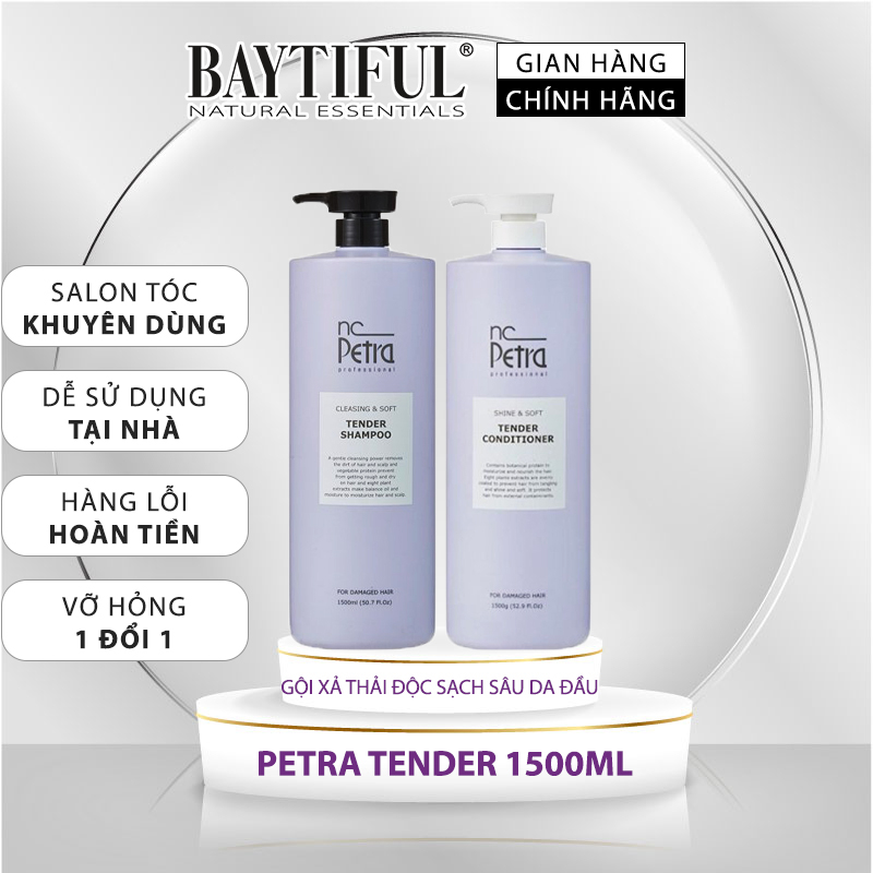 Dầu gội xả dưỡng tóc siêu mượt, phục hồi tóc khô xơ rối, căn bằng thải độc da đầu công nghệ sinh học Petra Tender 1500ml