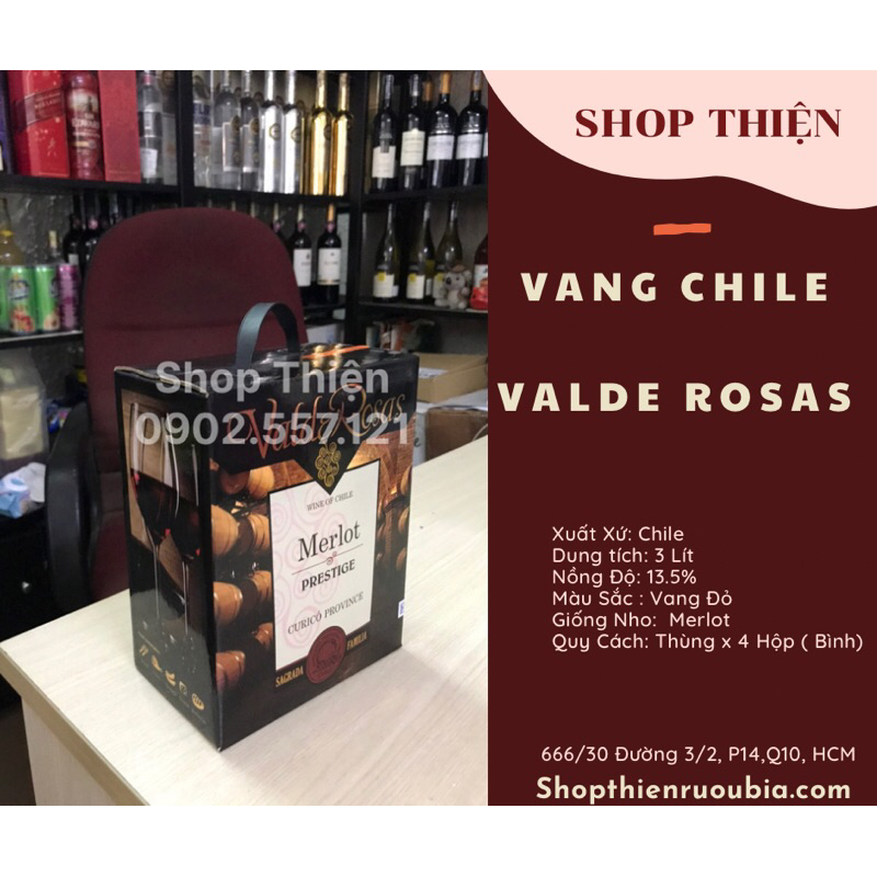 Vang chile Valde Rosas Đỏ 13.5 3 Lít-Vang đỏ