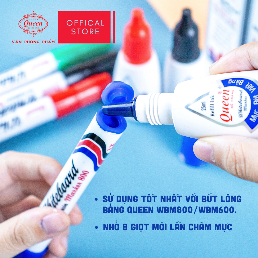 Mực bút lông bảng Queen WBM800 - Xanh Dương/Đỏ/Đen - 25ml