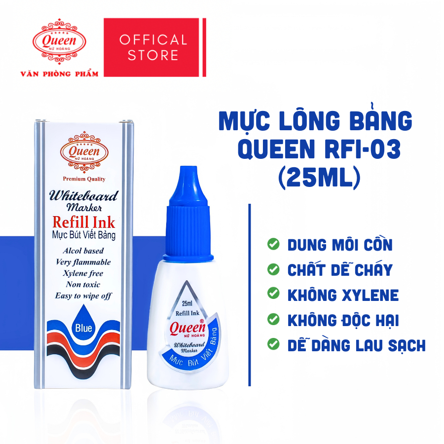 Mực bút lông bảng Queen WBM800 - Xanh Dương/Đỏ/Đen - 25ml