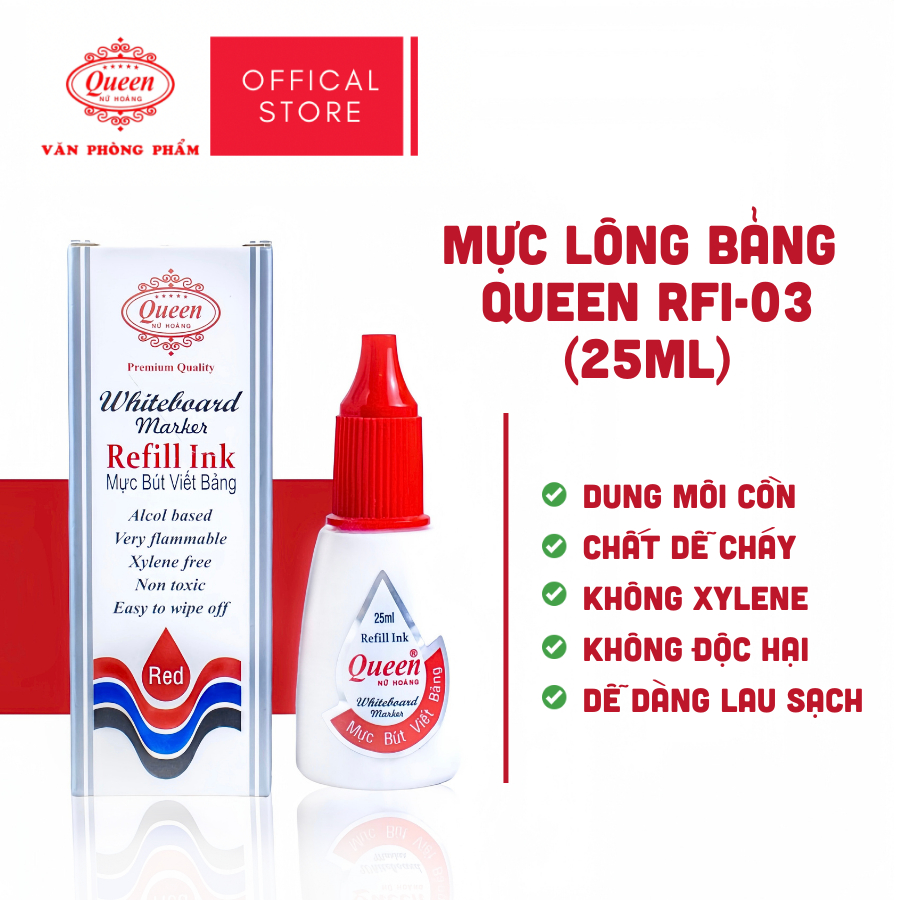 Mực bút lông bảng Queen WBM800 - Xanh Dương/Đỏ/Đen - 25ml
