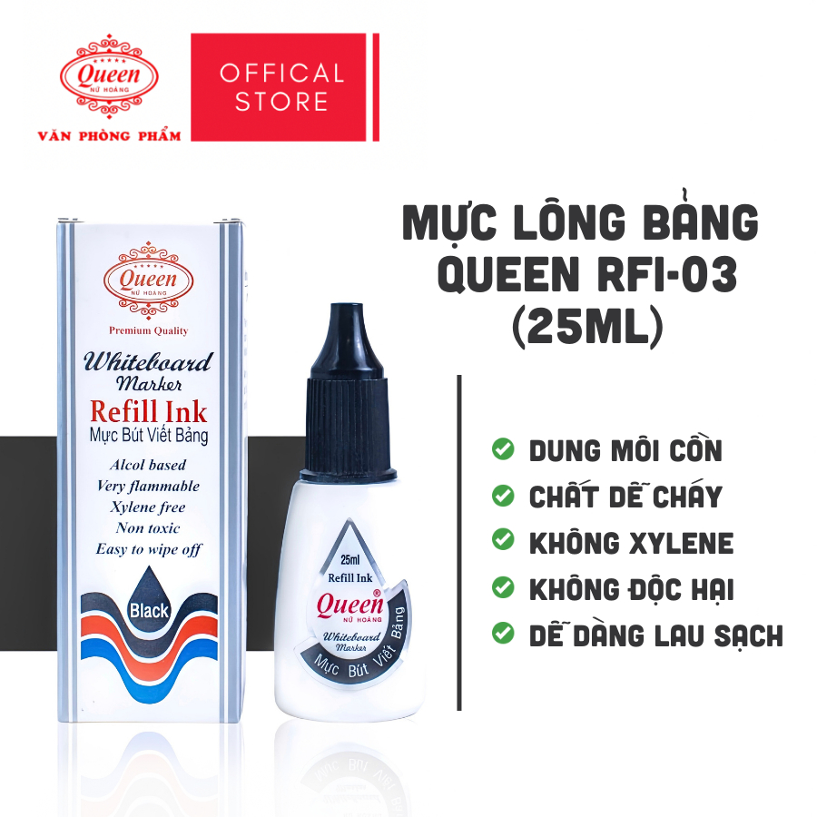Mực bút lông bảng Queen WBM800 - Xanh Dương/Đỏ/Đen - 25ml