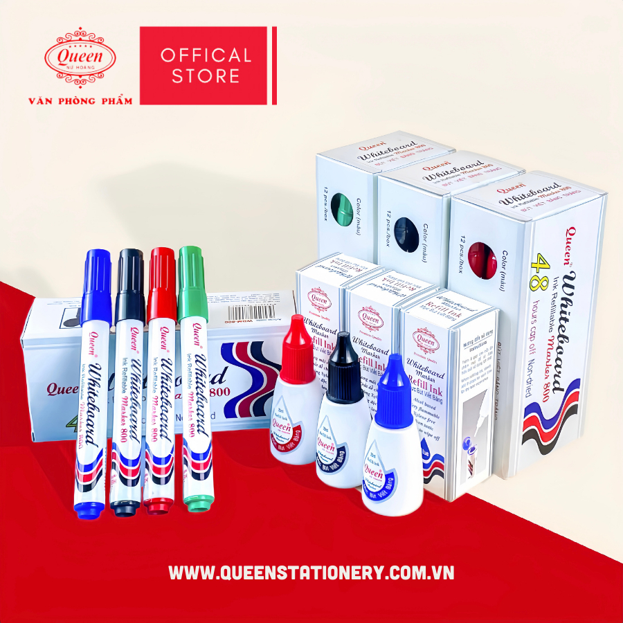Mực bút lông bảng Queen WBM800 - Xanh Dương/Đỏ/Đen - 25ml