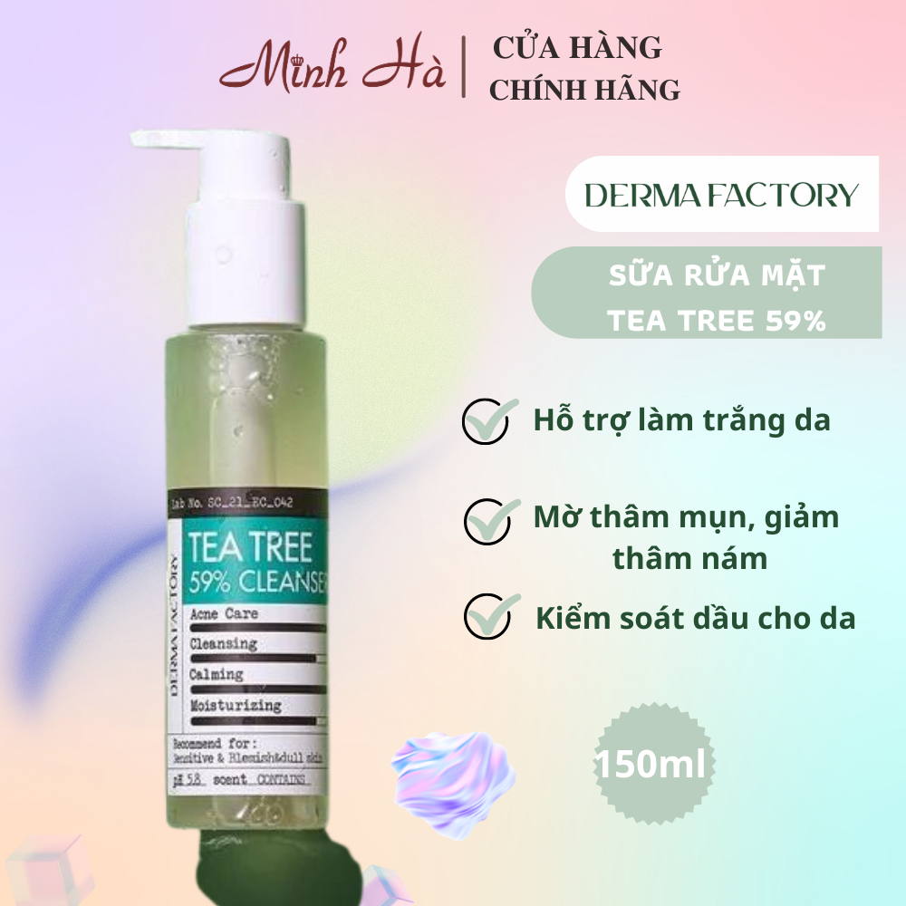 Sữa rửa mặt Derma Factory Tea Tree 59% Cleanser 150ml kiểm soát mụn, làm dịu da