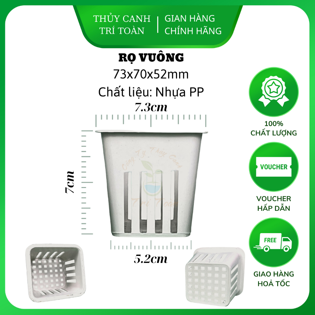 Chậu nhựa vuông dùng trồng rau, lan, cây ăn trái thủy canh cao cấp sử dụng cho giá thể xơ dừa kích thước 73x70x52mm