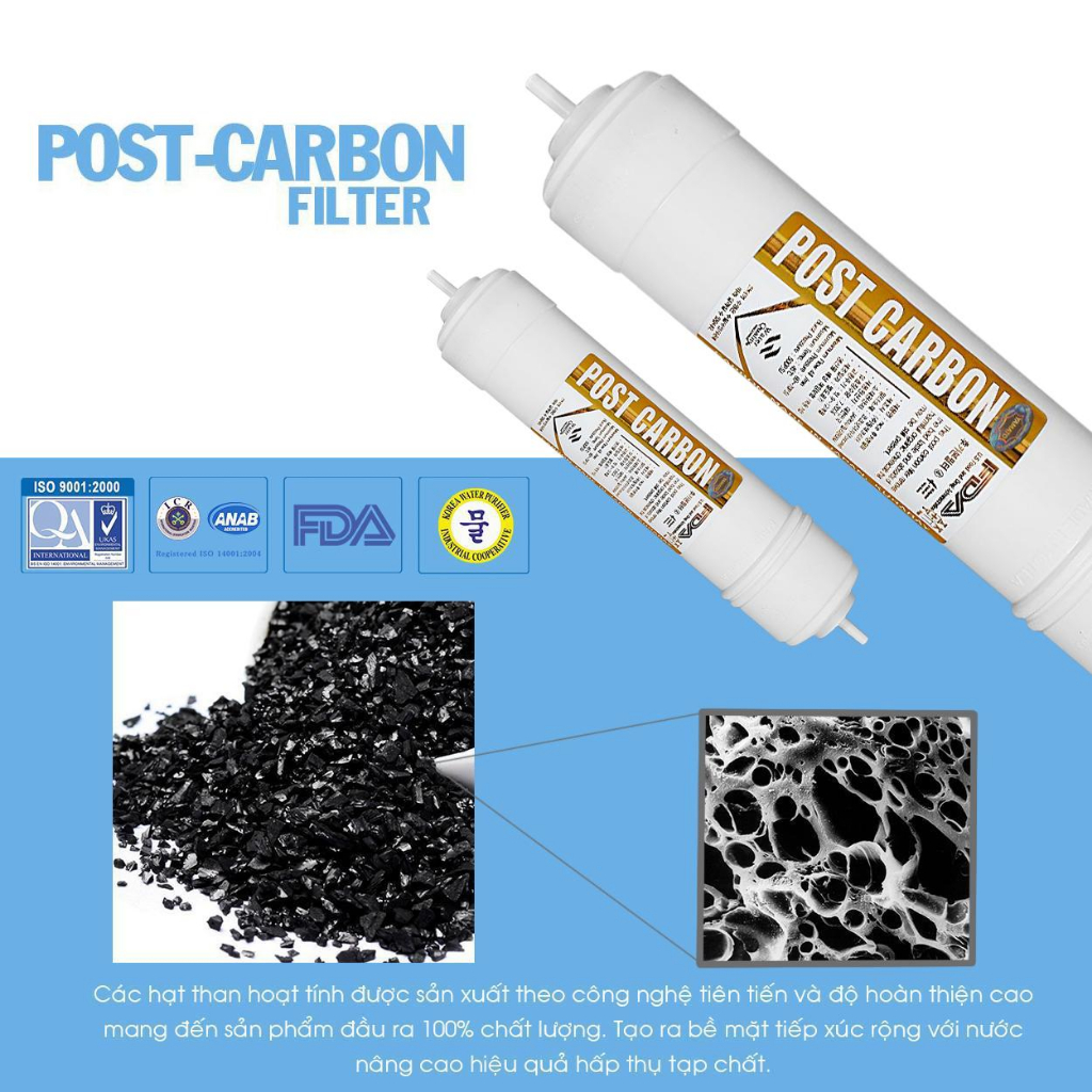 Kiểu I - Lõi lọc đúc Korea số 1,2,3, UF, R.O, Alkali Carbon - Hydrogen - Silver Carbon 11 inch kết nối 2 đầu