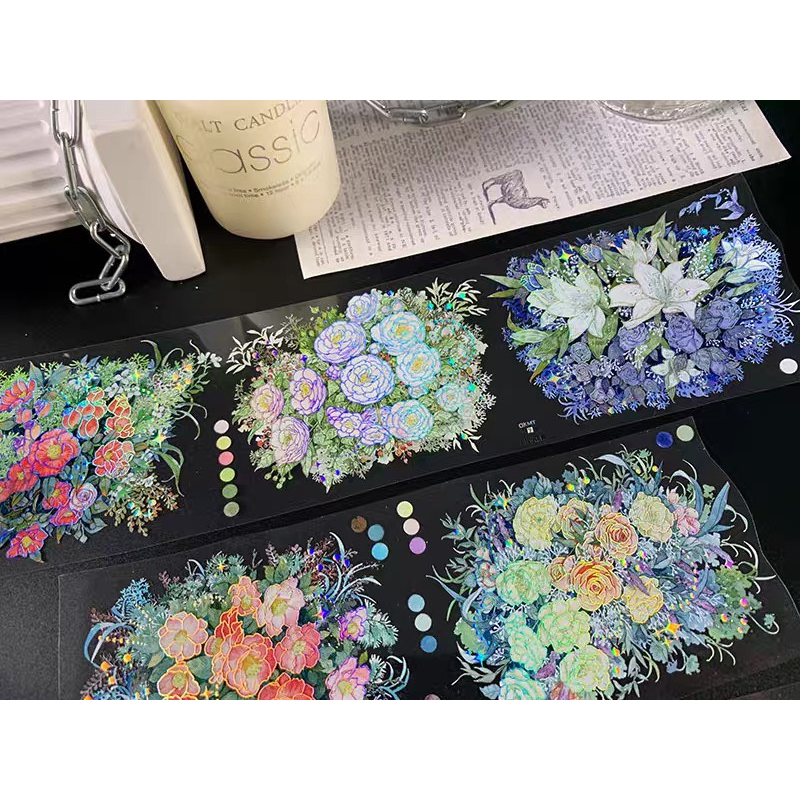 Băng keo dán Washi tape Chủ đề Hoa, dùng trang trí sổ, bàn học, sổ tay, chiết theo chu kỳ sản phẩm