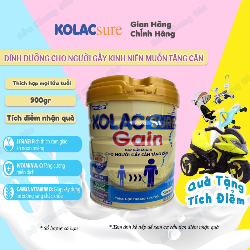 Sữa bột KOLAC Sure Gain cho người gầy kinh niên muốn tăng cân tăng lon 900g